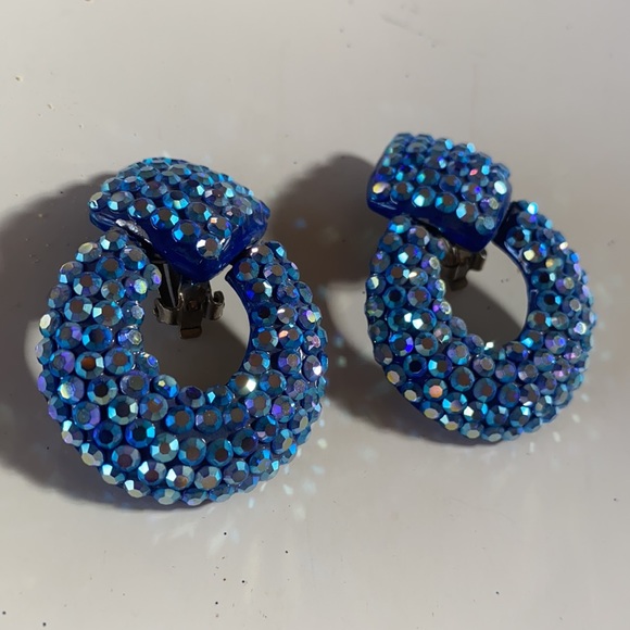 Amazing Vintage Swarovski Blue/Ab Crystal Earring Dome - NEW - Picture 5 of 14